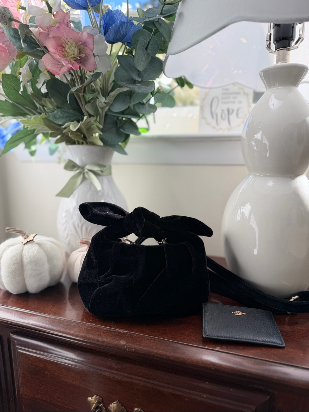 Anthropology Black Velvet Knot-Top Shoulder Bag